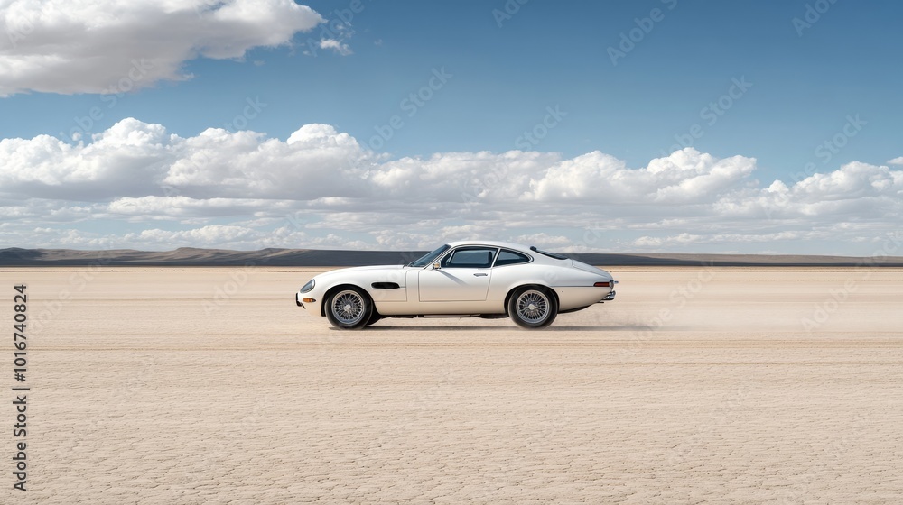 Sports car racing through desert sand. Sports car racing through desert sand.