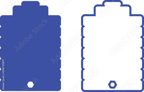 Blue water tank icons set flat and line vector collection isolated on transparent background. water gallon element graphic design. Plastic material large bag for water saving, house storage