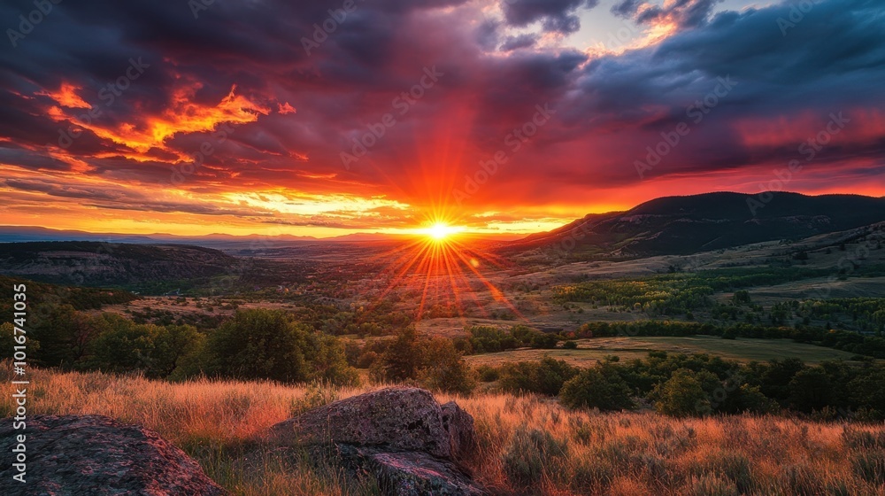The sky ignites in shades of orange and red as the sun sets, casting a fire-like glow across the landscape in a stunning display of nature's beauty The sky ignites in shades of orange and red as the sun sets, casting a fire-like glow across the landscape in a stunning display of nature's beauty