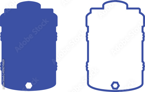 Blue water tank icons set flat and line vector collection isolated on transparent background. water gallon element graphic design. Plastic material large bag for water saving, house storage