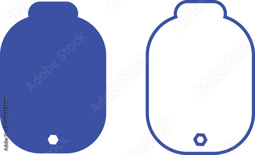 Blue water tank icons set flat and line vector collection isolated on transparent background. water gallon element graphic design. Plastic material large bag for water saving, house storage