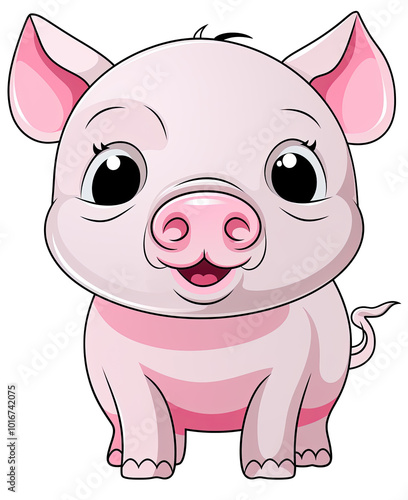 Illustration for children, pink pig on white background.