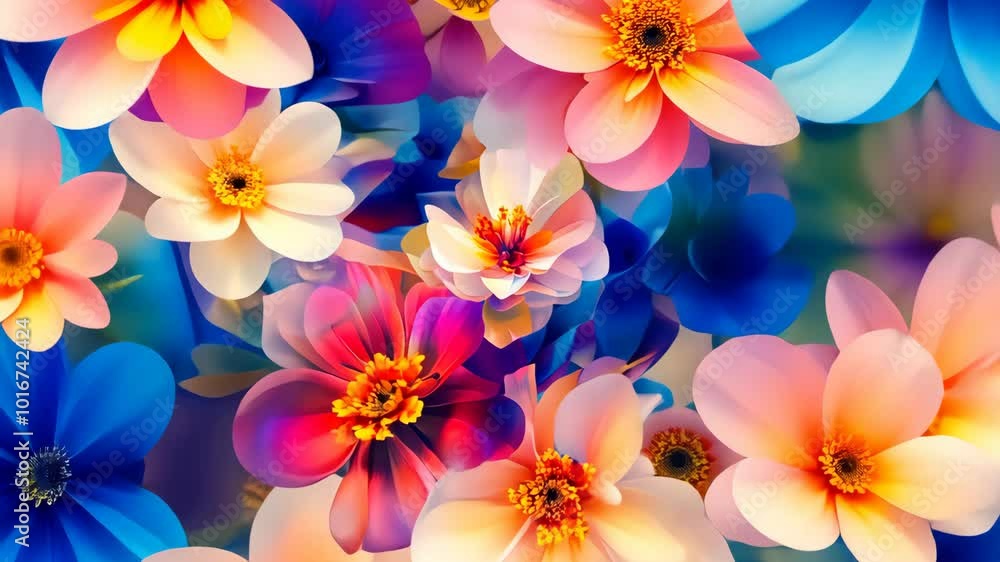 Flowers blooming in kaleidoscope pattern Flowers blooming in kaleidoscope pattern
