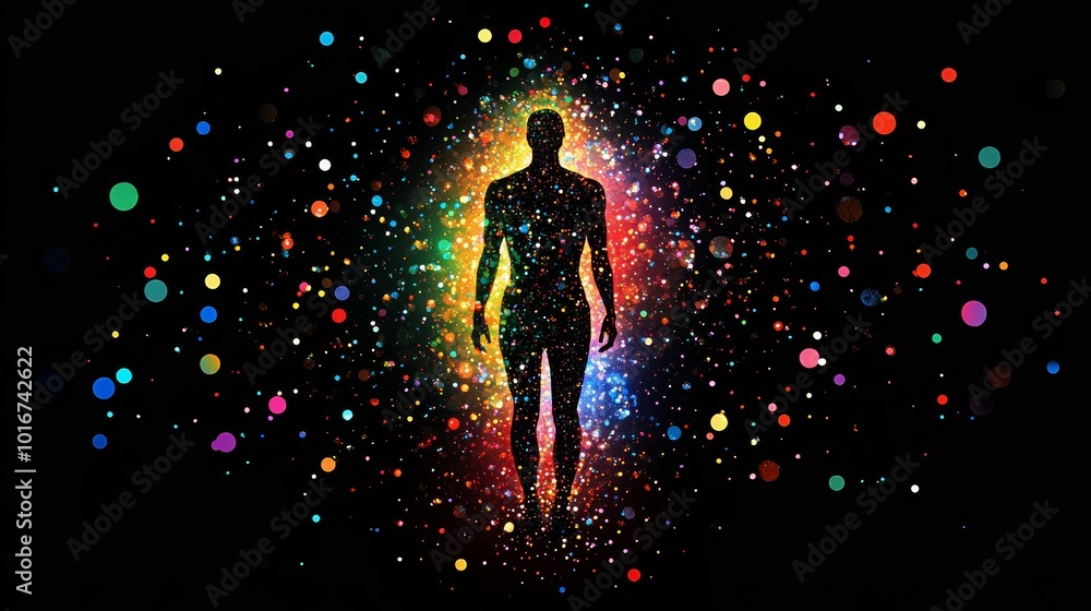 AI poster: human silhouette on black with vibrant sparkles. - AI poster: human silhouette on black with vibrant sparkles. -