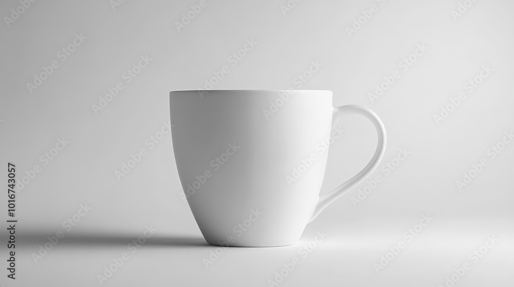 Minimalist image of a plain white coffee mug against a soft gray background, highlighting simplicity and elegance in design. Minimalist image of a plain white coffee mug against a soft gray background, highlighting simplicity and elegance in design.
