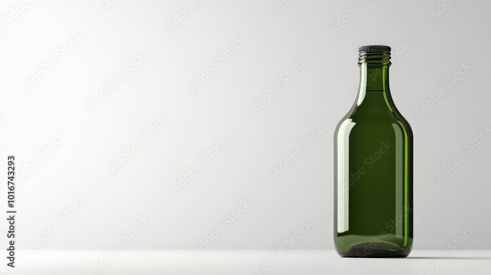 Minimalist image of an empty green glass bottle on a plain gray background, emphasizing simplicity and contrast. Minimalist image of an empty green glass bottle on a plain gray background, emphasizing simplicity and contrast.