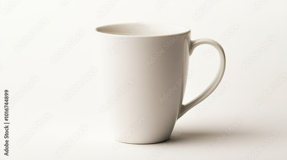 Minimalist white ceramic mug on a simple background, highlighting clean design and elegance in everyday drinkware.