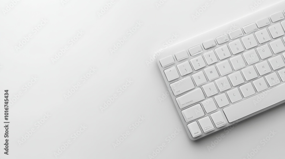 Minimalist white keyboard on a sleek white background, perfect for modern workspace or technology inspired designs. Minimalist white keyboard on a sleek white background, perfect for modern workspace or technology inspired designs.