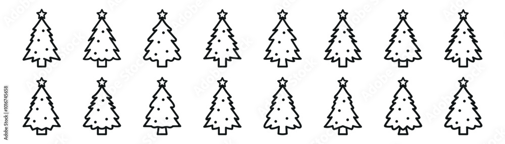 christmas tree line icon set