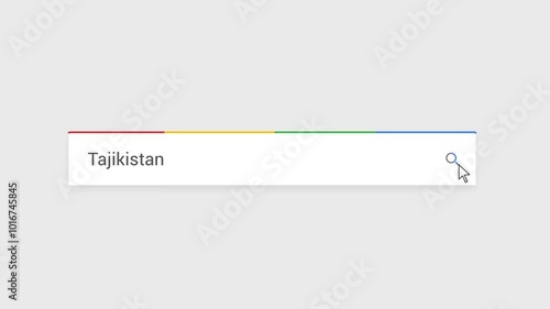 Typing Tajikistan in Search Bar Animation | Close-Up Search Engine Interface | Web Search for Tajikistan | Internet Browsing, Technology, and Digital Marketing Animation Video