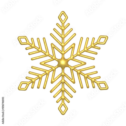  3D golden snowflake illustration. PNG with transparent background.