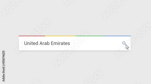 Typing United Arab Emirates in Search Bar Animation | Close-Up Search Engine Interface | Web Search for United Arab Emirates | Internet Browsing, Technology, and Digital Marketing Animation Video