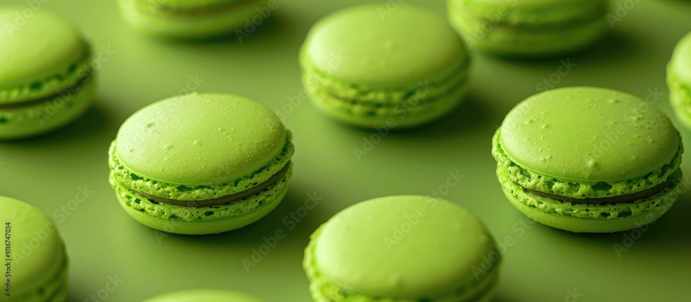 Vivid Green Macaroon in Paper Wrapper Close Up Vivid Green Macaroon in Paper Wrapper Close Up