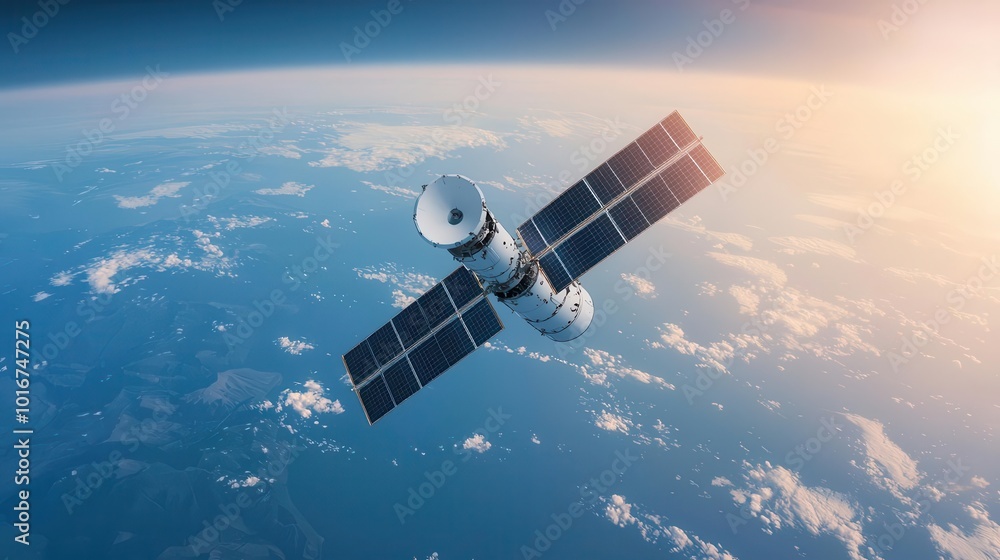 Fototapeta premium Low-orbit satellite constellation providing global internet coverage, Aerospace Engineering, communication networks