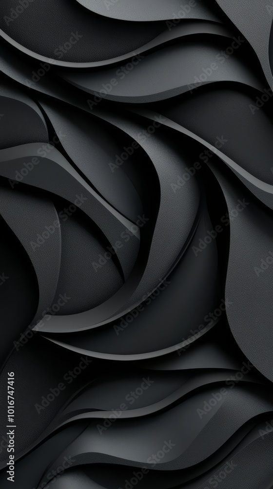 Obraz premium A tight shot of a cell phone against a black backdrop, mimicking the appearance of a wavelike expanse of black paper