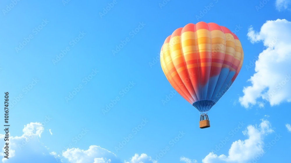 Travel banner with realistic 3D hot air balloon in blue sky, summer vacation concept. Travel banner with realistic 3D hot air balloon in blue sky, summer vacation concept.