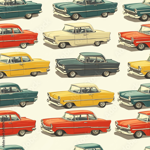 Vintage Cars Seamless Pattern Wallpaper Background photo