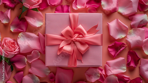 Wallpaper Mural Pink gift box surrounded by rose petals
 Torontodigital.ca