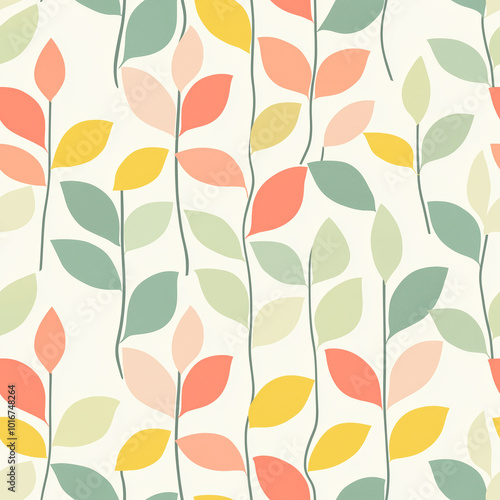 Minimalist Pastel Leaf Seamless Pattern Wallpaper Background