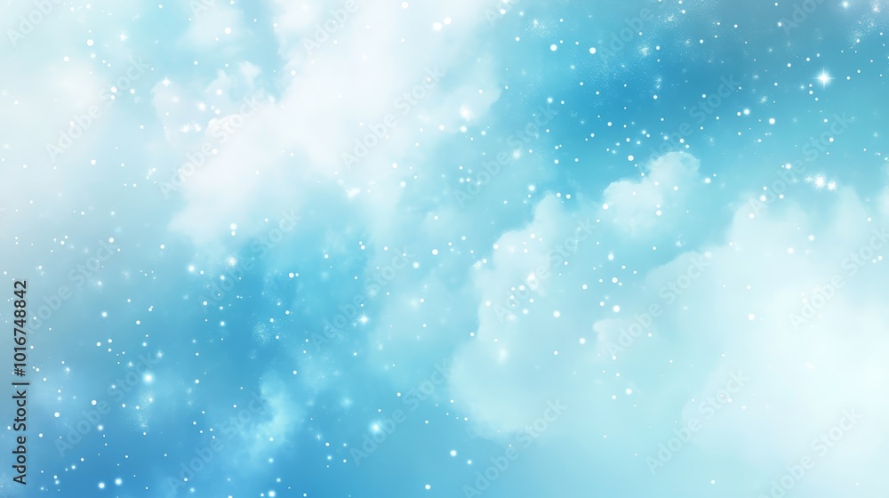 Abstract Blue Sky Background with White Clouds and Glittering Stars Abstract Blue Sky Background with White Clouds and Glittering Stars