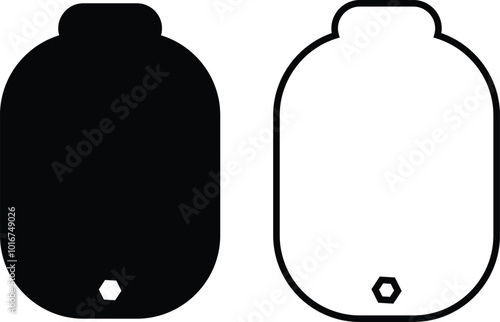 black water tank icons set flat and line vector collection isolated on transparent background. water gallon element graphic design. Plastic material large bag for water saving, house storage