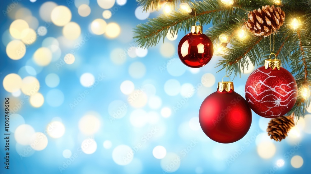 Delight in the beauty of Christmas ornaments and glowing bokeh, perfect for holiday spirit Delight in the beauty of Christmas ornaments and glowing bokeh, perfect for holiday spirit