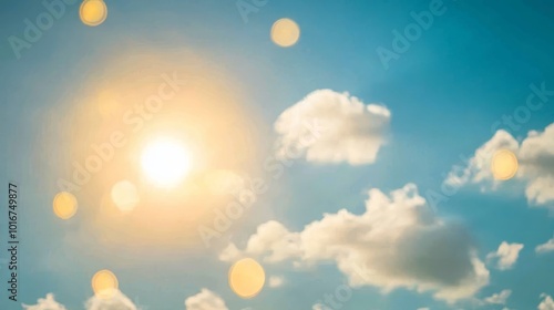 Sunny Sky with Clouds and Lens Flare