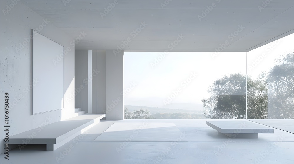 Fototapeta premium Minimalist Monochrome Residence with Sleek Architectural Design and Large Windows