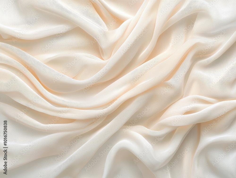 Soft Draping Fabric Texture in Serene Off-White, Close-up Macro View for Fashion Design, Textile Art, Elegant Events Soft Draping Fabric Texture in Serene Off-White, Close-up Macro View for Fashion Design, Textile Art, Elegant Events