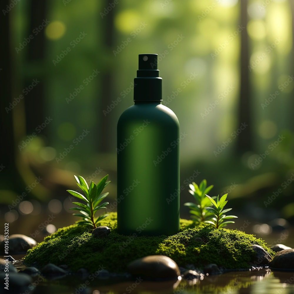 Perfume bottle on dark water background, closeup, Generative AI Perfume bottle on dark water background, closeup, Generative AI