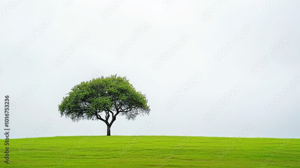 Single Tree in a Green Field with Cloudy Sky Single Tree in a Green Field with Cloudy Sky