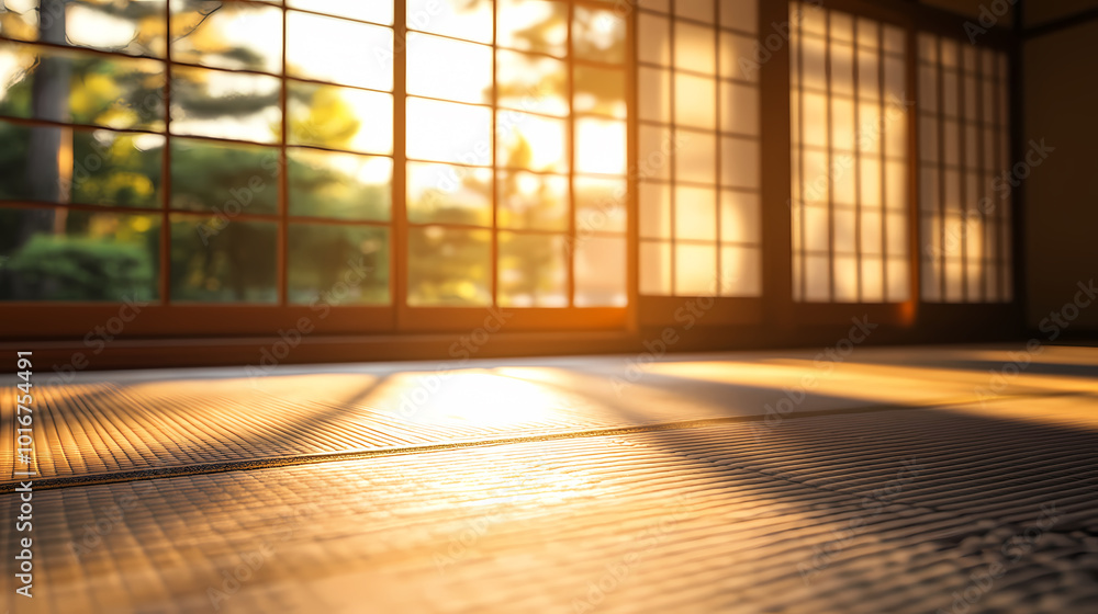 Morning sunlight in a Japanese tatami room Morning sunlight in a Japanese tatami room