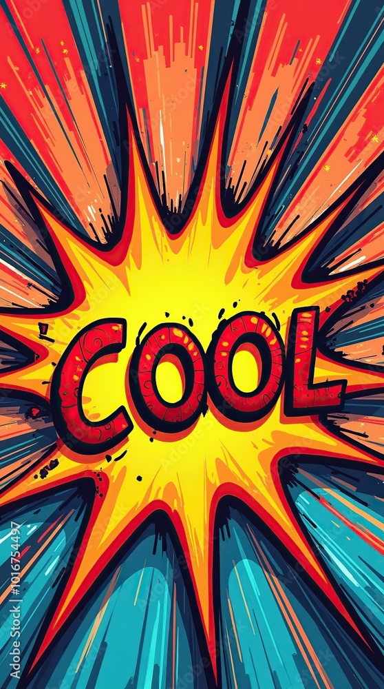 Obraz premium Comic book style explosion with the word 'cool'