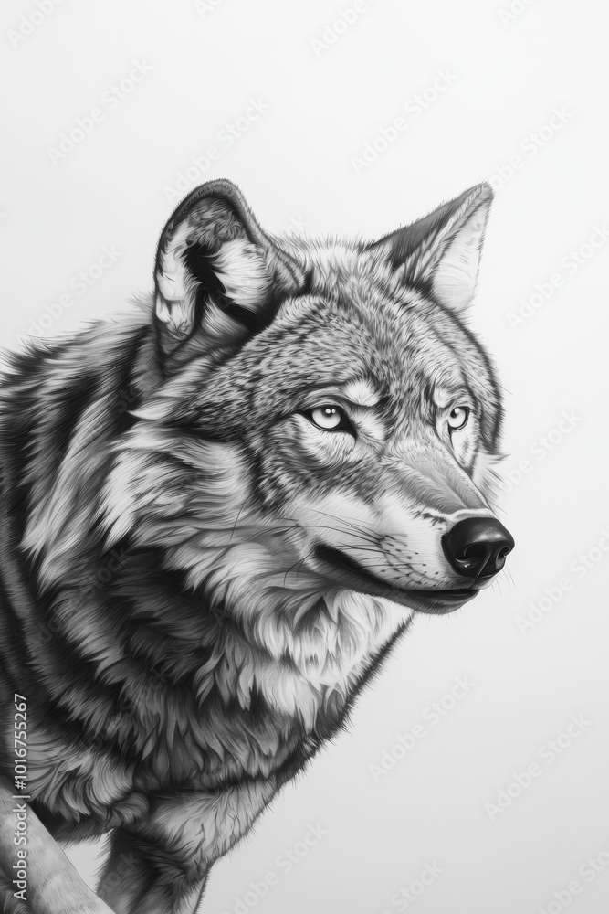 Intensely Gazing Black and White Wolf Close-up on Solid Grey Background - Majestic Wildlife Portrait with Soft Fur Texture, Captivating Eyes, and Primal Aura Intensely Gazing Black and White Wolf Close-up on Solid Grey Background - Majestic Wildlife Portrait with Soft Fur Texture, Captivating Eyes, and Primal Aura