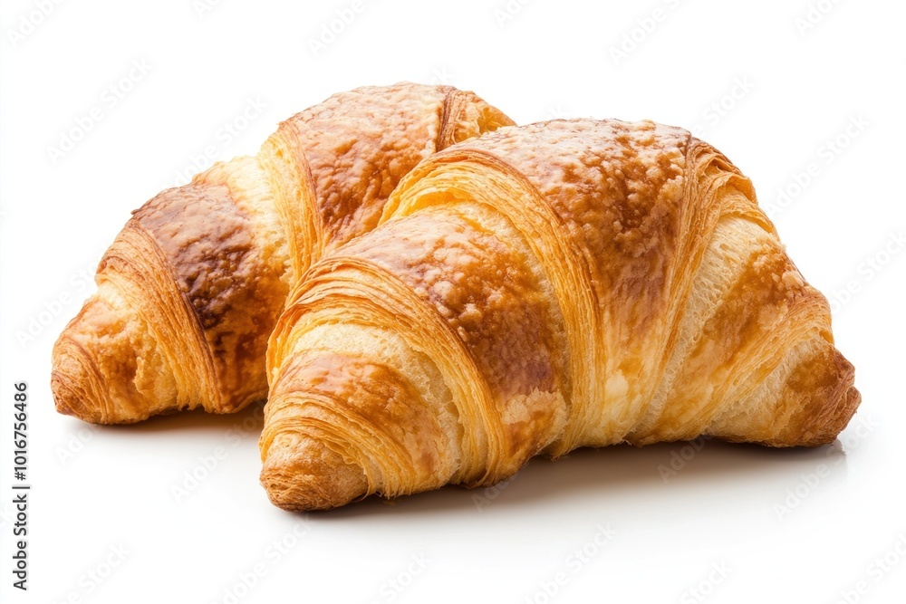 Two freshly baked croissants isolated on a white background Two freshly baked croissants isolated on a white background