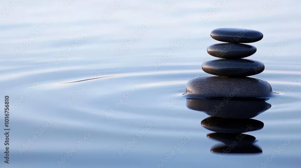 Zen Stones Stacked in Calm Water Spa Tranquility Meditation Concept Zen Stones Stacked in Calm Water Spa Tranquility Meditation Concept