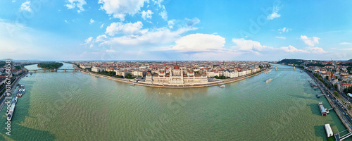 Photography Panoramic view on skyline of Budapest along Danube River