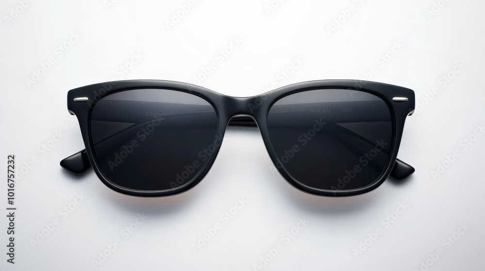 Stylish black sunglasses centered on a white background, showcasing sleek design and modern fashion accessory ideal for sun protection.