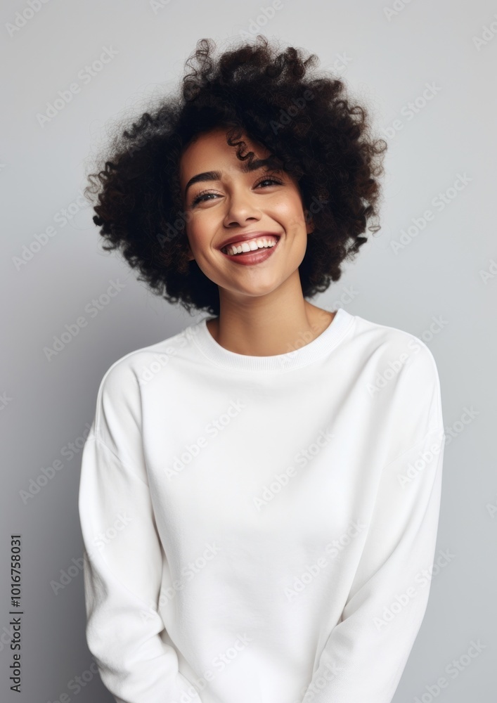 Black woman in white sweater happy photo photography. Black woman in white sweater happy photo photography.