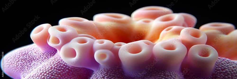 A close-up of a pink and white object against a black background A close-up of a pink and white object against a black background