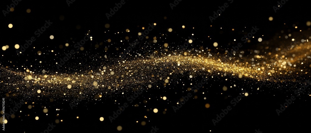 A long stream of gold glitter is falling from the sky A long stream of gold glitter is falling from the sky