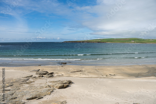 Beach on a bay around Skara Brae in the Orkney Islands
