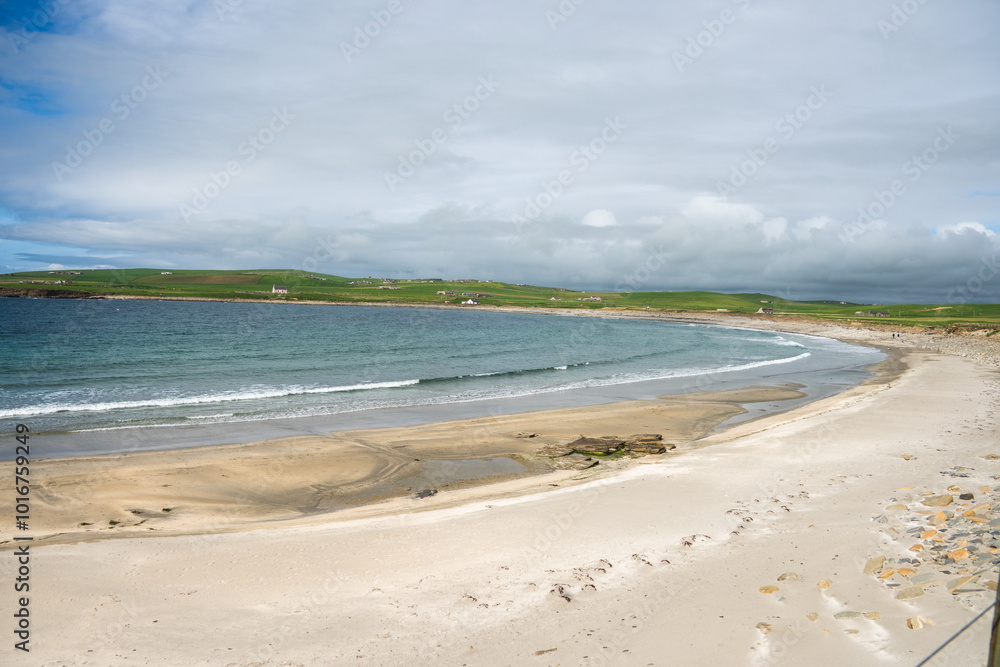 Beach on a bay around Skara Brae in the Orkney Islands Beach on a bay around Skara Brae in the Orkney Islands