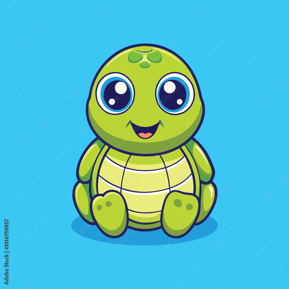 Obraz premium Cute Green Turtle Cartoon Vector Icon Illustration.