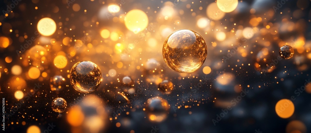 A close up of a bunch of gold colored spheres with a blurry background A close up of a bunch of gold colored spheres with a blurry background