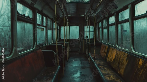 Empty Bus Interior: A Gloomy Journey Through Time