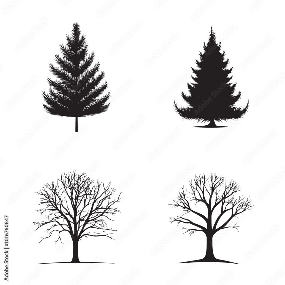 Fototapeta premium vector of black silhouette of Tinsel Tree