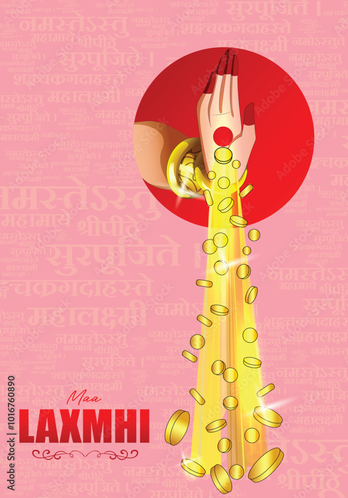 Fototapeta premium Goddess Lakshmi hands in Happy Dhanteras Diwali banner background 