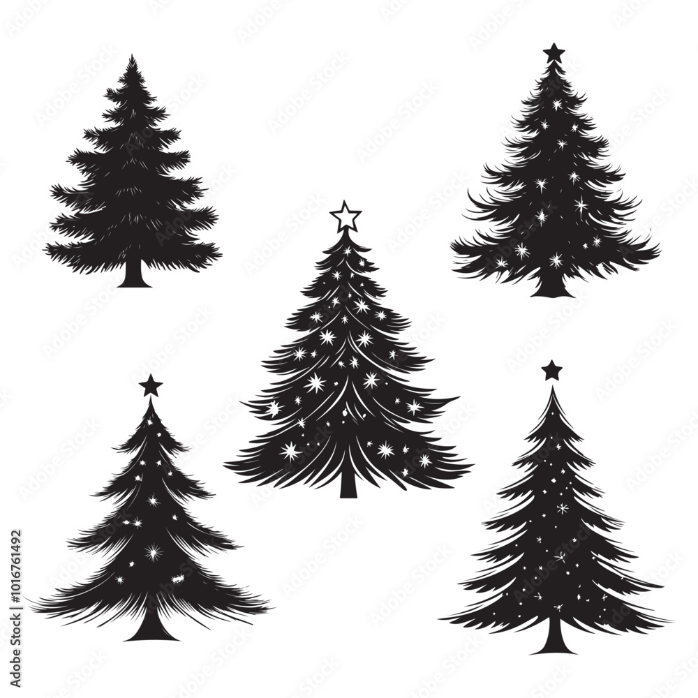 Obraz premium vector of black silhouette of Tinsel Tree