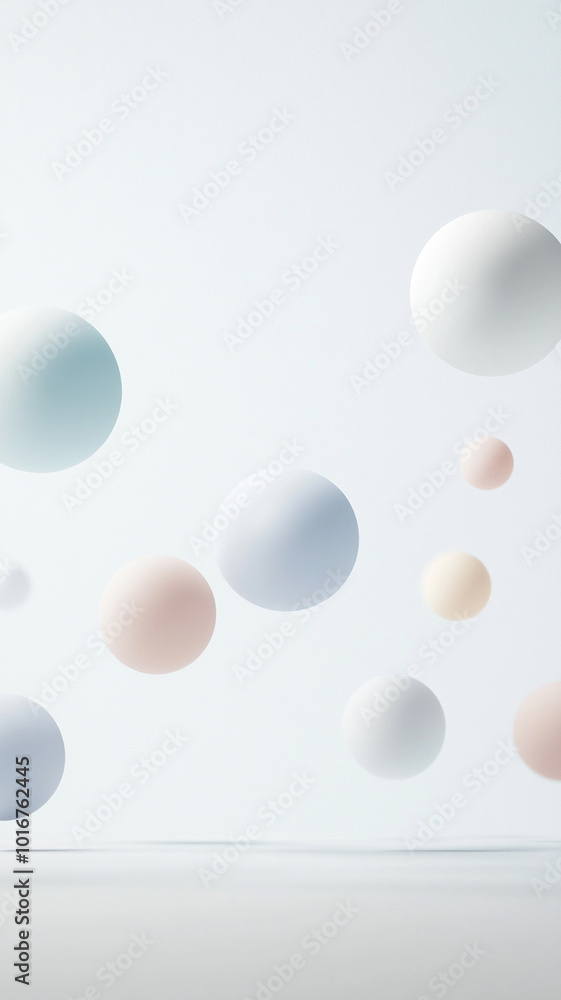 Floating 3D spheres in soft pastel colors create serene and minimalistic atmosphere against neutral background, evoking sense of calm and tranquility. Vertical 4K smartphone wallpaper Floating 3D spheres in soft pastel colors create serene and minimalistic atmosphere against neutral background, evoking sense of calm and tranquility. Vertical 4K smartphone wallpaper